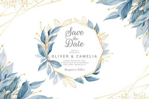 دانلود وکتور لایه باز EPS حاشیه گل و برگ آبی و کادر برای نوشتن مناسب کارت پستال یا کارت دعوت یا بنر وبسایت